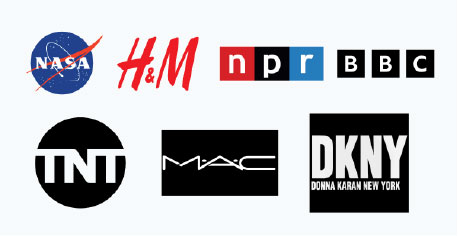 NASA logo, NPR Logo, H&M Logo, BBC Logo, TNT Logo, MAC logo, Dkny Logo