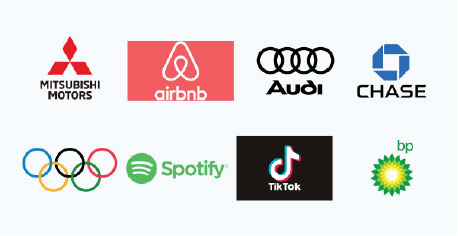 Mitsubishi Motors Logo
Airbnb Logo
Audi Logo
Chase Logo
Olympic Rings Logo
Spotify Logo
TikTok Logo
BP Logo